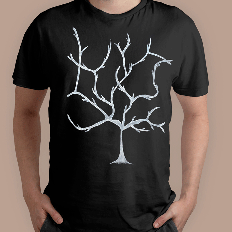 Tricou pictat manual, bumbac organic 100%, model "Lighting tree"