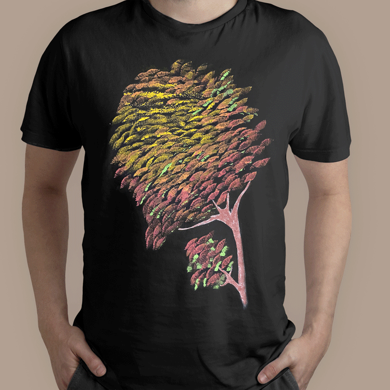 Tricou pictat manual, bumbac organic 100%, model "Tree tee"