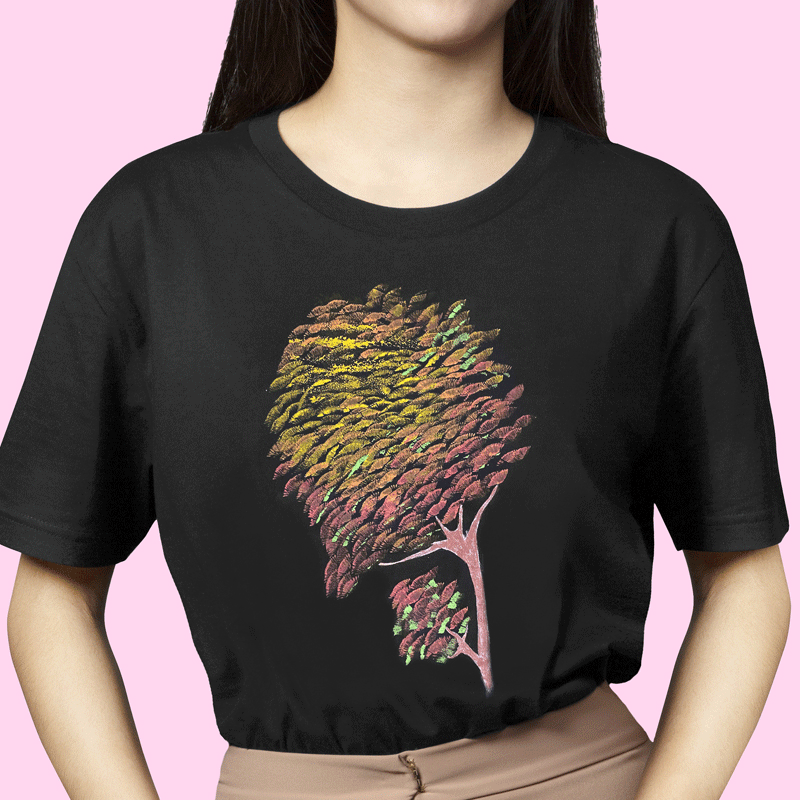 Tricou pictat manual, bumbac organic 100%, model "Tree tee"