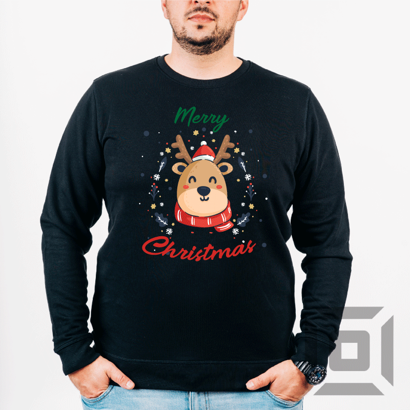 Bluza personalizata barbati / femei, bumbac alb/negru, model "Baby reindeer", XS-2XL - Advrs Romania