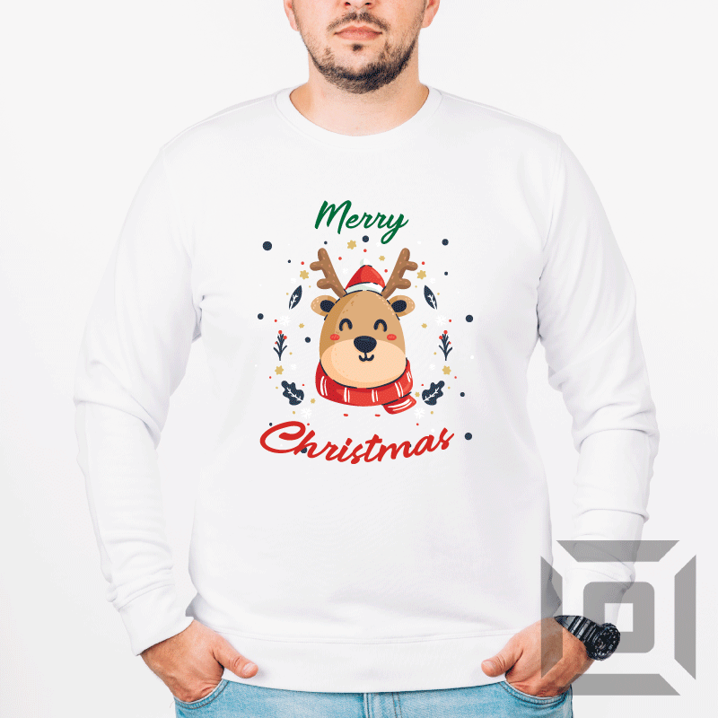 Bluza personalizata barbati / femei, bumbac alb/negru, model "Baby reindeer", XS-2XL - Advrs Romania