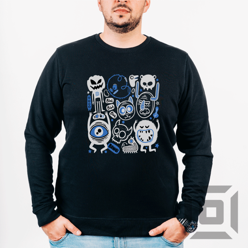 Bluza personalizata barbati / femei, bumbac alb/negru, model "Whole Crew", XS-2XL - Advrs Romania
