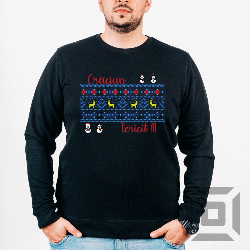 Bluza personalizata femei / barbati, bumbac alb/negru, model "X-mas romanesc", XS-2XL - Advrs Romania