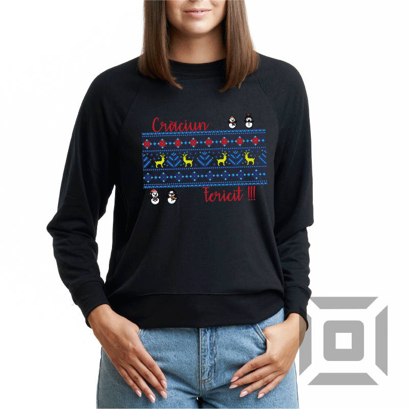 Bluza personalizata femei / barbati, bumbac alb/negru, model "X-mas romanesc", XS-2XL - Advrs Romania