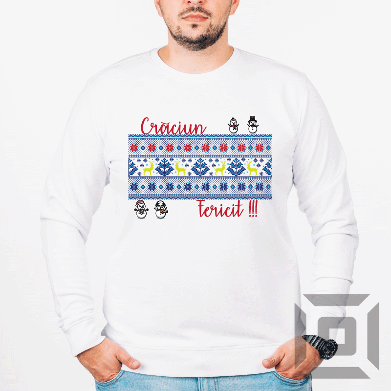 Bluza personalizata femei / barbati, bumbac alb/negru, model "X-mas romanesc", XS-2XL - Advrs Romania