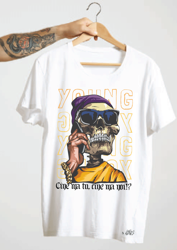 Tricou personalizat barbati / femei, bumbac alb/negru, model "Young", XS-2XL - Advrs Romania