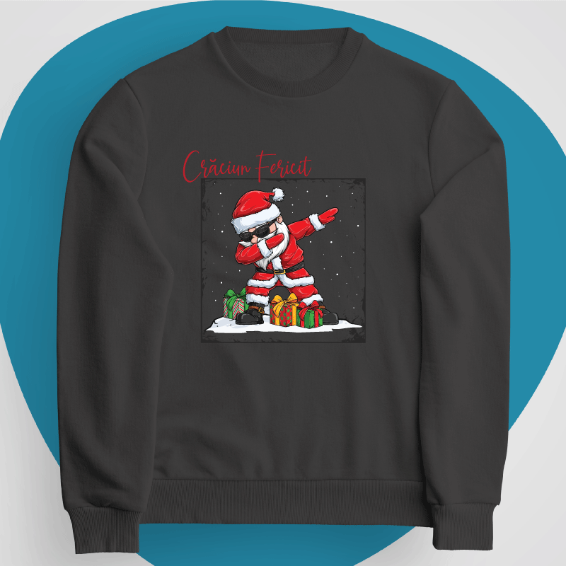 Bluza bumbac organic alb/negru, model "Dab christmas"