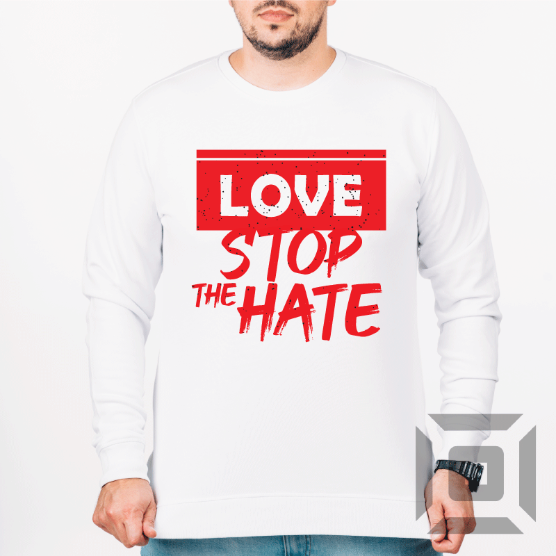 Bluza bumbac organic alb/negru, model "Stop the hate" - Advrs Romania