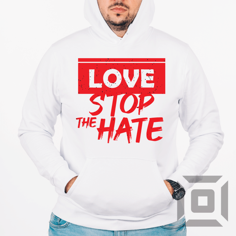 Hanorac bumbac organic alb/negru, model "Stop the hate" - Advrs Romania