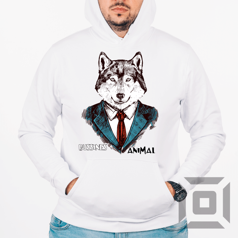 Hanorac bumbac organic alb/negru, model "Wall Street Wolf" - Advrs Romania