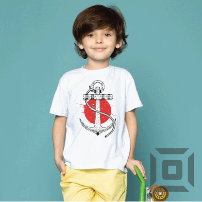 Tricou copii bumbac alb/negru model "Anchor" - Advrs Romania
